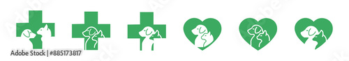 Veterinarian green symbol. Set of veterinarians vector signs. Animal clinics or vet pharmacies. Vector 10 Eps.