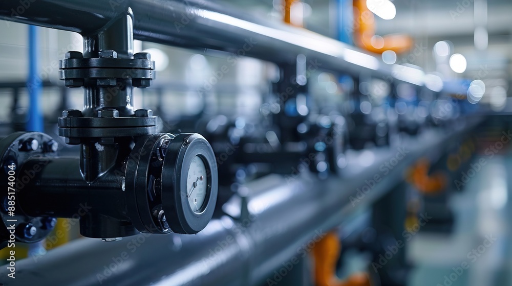 PVC pipeline an industrial city water treatment boiler room. Valves and pipe conections PVC pipeline an industrial city water treatment boiler room. Valves and pipe conections
