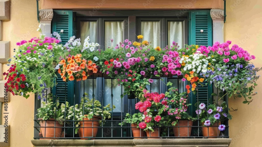 A balcony filled with colorful flowers A balcony filled with colorful flowers