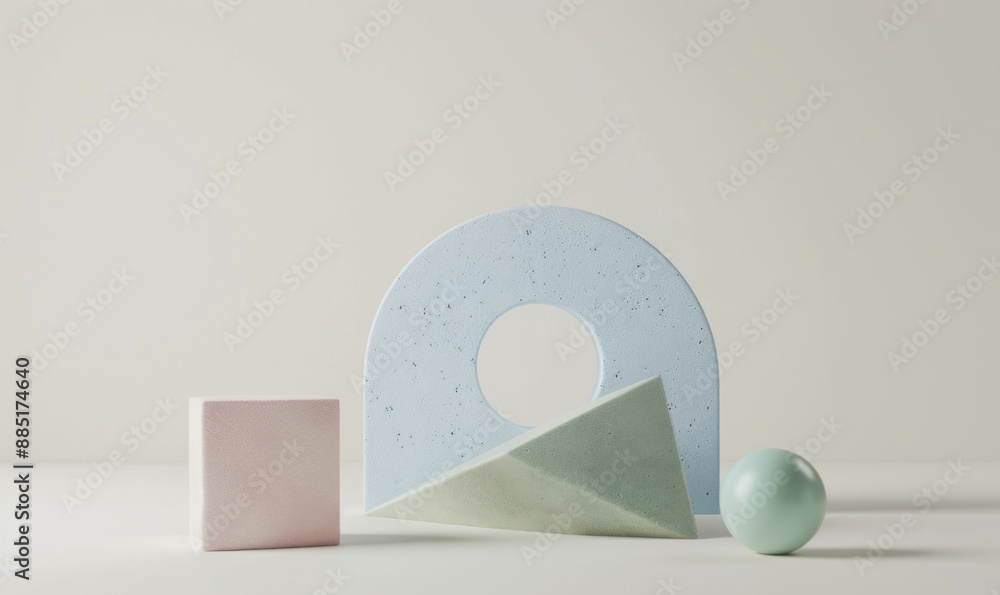 Simple geometric shapes in pastel colors on a light background, minimalistic style with no shadows or text. Simple geometric shapes in pastel colors on a light background, minimalistic style with no shadows or text.