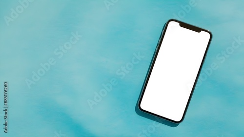 Smartphone mockup on a blue background, Mockup, Phone mockups, Blank screen, copy space