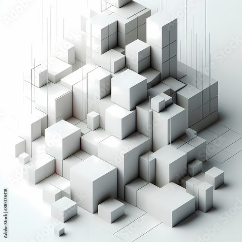 abstract geometric blocks white background rendered clean layout