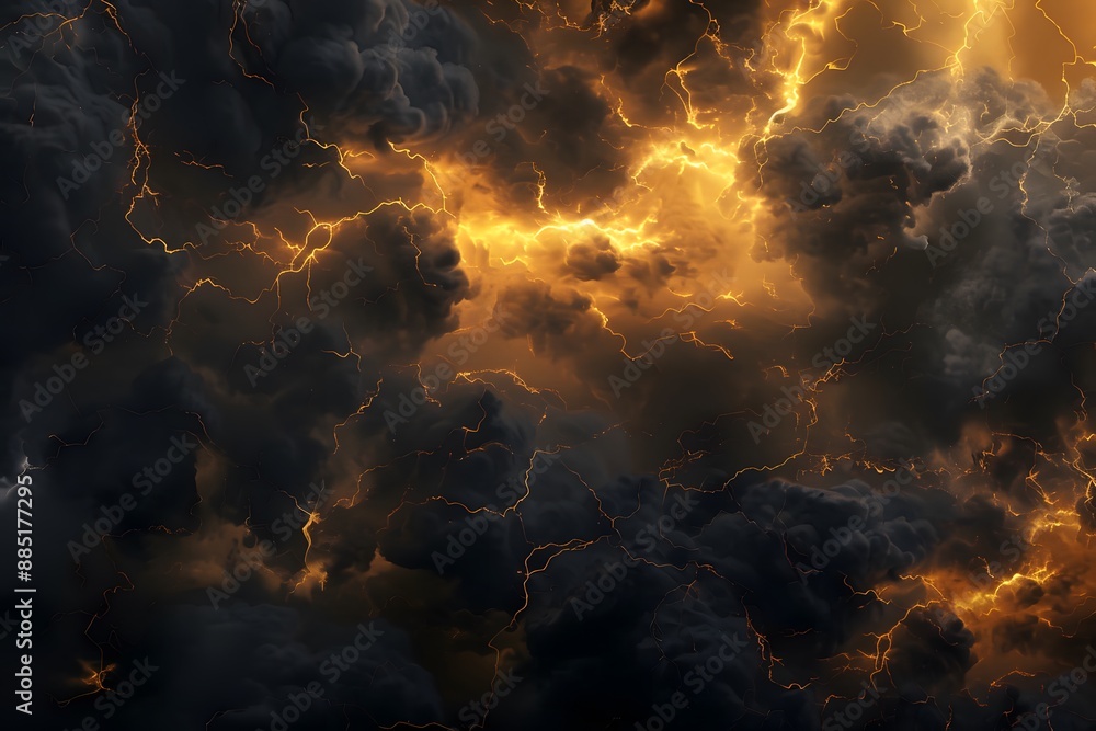 Black clouds with yellow lightning background Black clouds with yellow lightning background