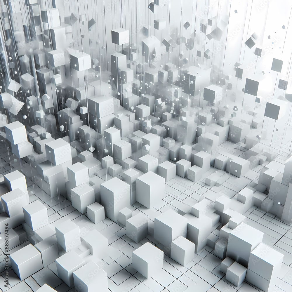 Obraz premium abstract white geometric background flying cubes rendered
