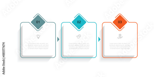 Design template vector infographic with 3 step process and icons suitable for web presentation and business information