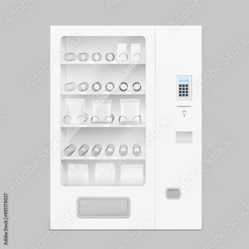Snack vending machine mockup. Vector illustration isolated on grey background. Ready and simple to use for your design. The mock-up will make the presentation look as realistic. EPS10.