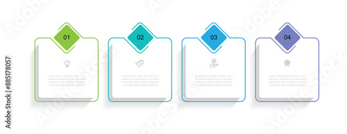4 step process table infographic template with icons and square concept