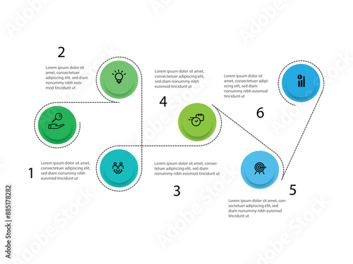 Infographic template vector element with 6 step process suitable for web presentation and business information