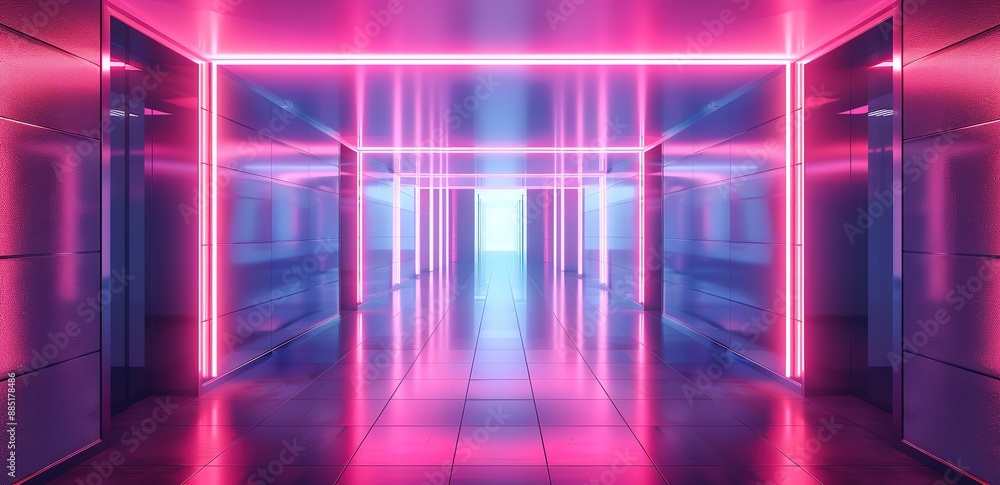 An empty tunnel background with neon lights burning with a futuristic concept An empty tunnel background with neon lights burning with a futuristic concept