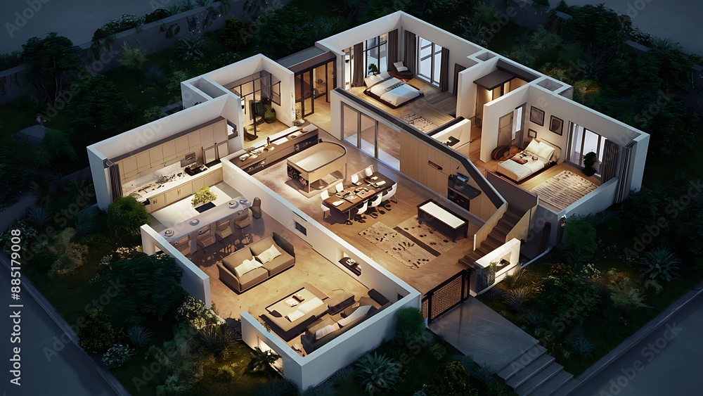 Fototapeta premium 3D Floor plan of a home 3D illustration Open concept living apartment layout background