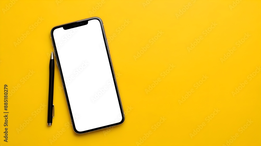 Smartphone mockup on a yellow background, Mockup, Phone mockups, Blank screen, copy space Smartphone mockup on a yellow background, Mockup, Phone mockups, Blank screen, copy space
