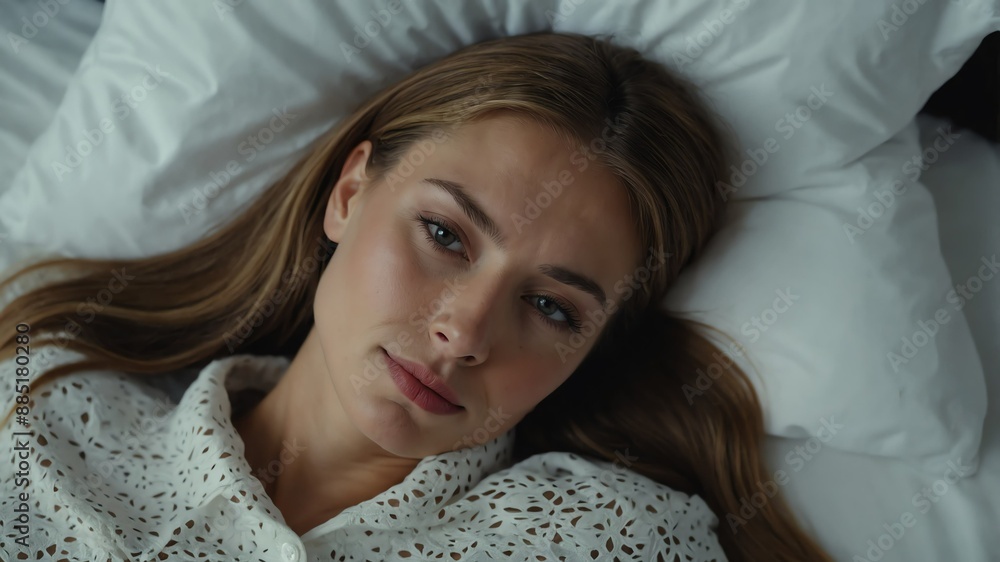Φωτογραφία beautiful caucasian woman lying in the bed top view photo