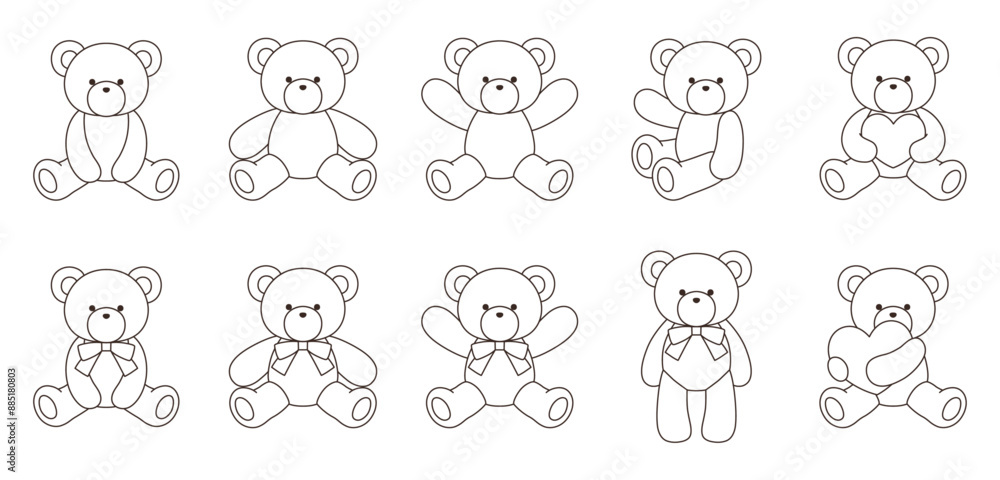 Φωτογραφία かわいいくまのぬいぐるみのベクターイラストセット　アイコン　動物