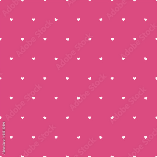 Vector seamless texture of irregularly spaced white hearts. Isolated on pink background