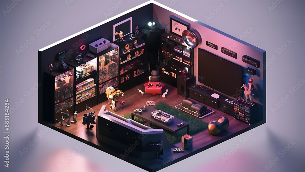 3d game room isometric style background 3d game room isometric style background