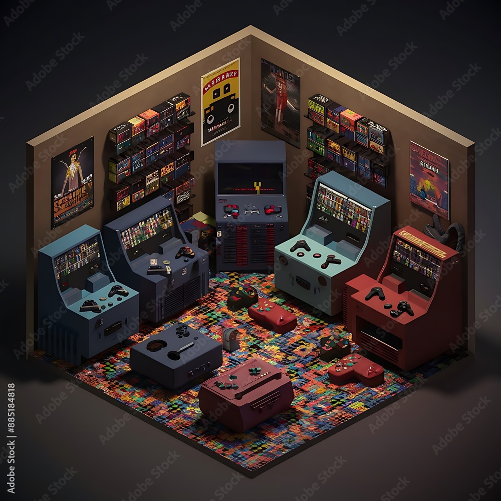 3d game room isometric style background 3d game room isometric style background