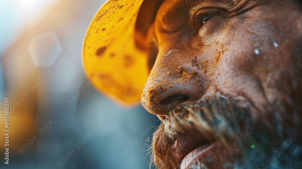 Fototapeta premium The image features a close-up shot of construction machinery in operation with a focus on its details, suggesting the robustness, strength, and dynamic energy of industrial work.