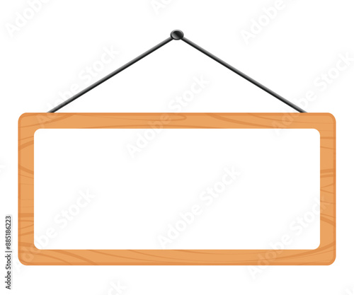 wooden sign board. hanging wooden notice board template with empty white space. transparent png and vector illustration.	