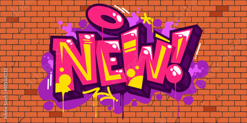 Modern Trendy Street Art Abstract Word New In Graffiti Urban Style Lettering Vector Illustration Art