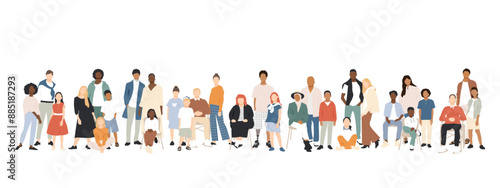 Multicultural group of mothers and fathers with kids.