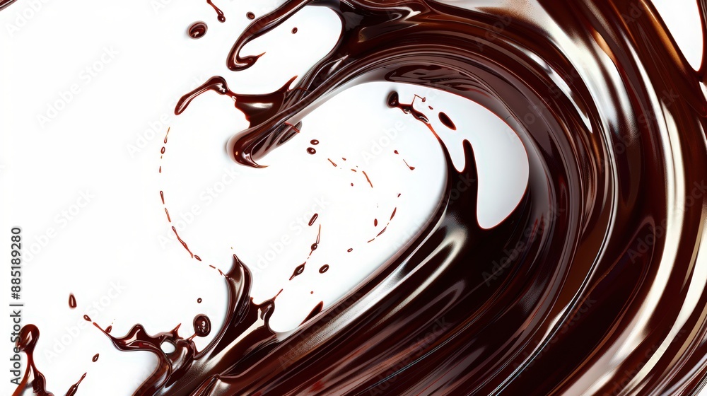 A swirl of melted chocolate creates an enticing focal point against a pristine white background. A swirl of melted chocolate creates an enticing focal point against a pristine white background.