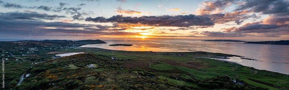 Aerial view of beautiful sunset at Portnoo and Narin in County Donegal - Ireland Aerial view of beautiful sunset at Portnoo and Narin in County Donegal - Ireland