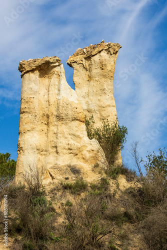 Eroded sandstone cliffs called Orgues de l'Ille sur Tet. In France. photo