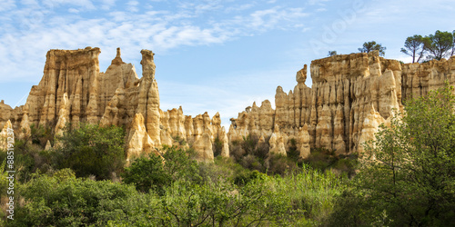 Eroded sandstone cliffs called Orgues de l'Ille sur Tet. In France.