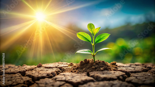 Wallpaper Mural Seedling sprout reaching for sunlight against a clear blue sky, a tiny symbol of new life emerging from the earth Torontodigital.ca