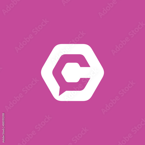Hexagon Chat Letter C logo design vector template