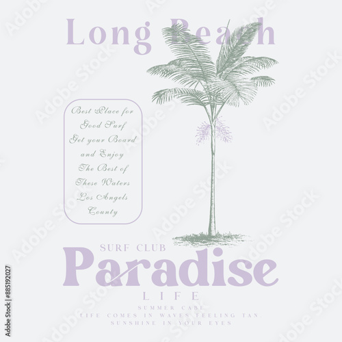 long beach california summer time, summer beach sunshine vector print design artwork, take me to the sunshine, Beach Paradise Print T-shirt Graphics Design, typography slogan on palm trees background