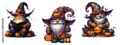 Watercolor Halloween gnomes clipart, isolated on transparent background