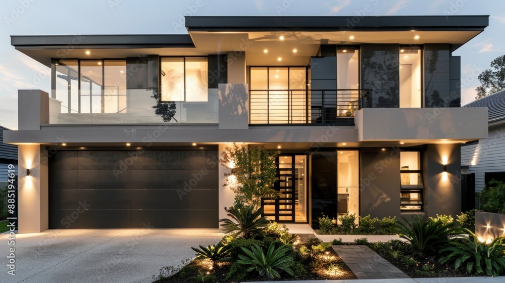 Fototapeta premium Modern house exterior design sleek lines. Generate AI image