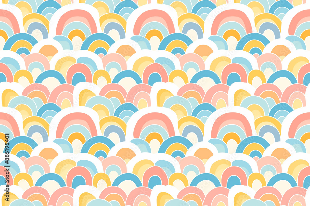 A seamless pattern of pastel-colored rainbow arches creating a soft and harmonious design. Ideal for backgrounds, nursery decor, or gentle-themed projects. A seamless pattern of pastel-colored rainbow arches creating a soft and harmonious design. Ideal for backgrounds, nursery decor, or gentle-themed projects.