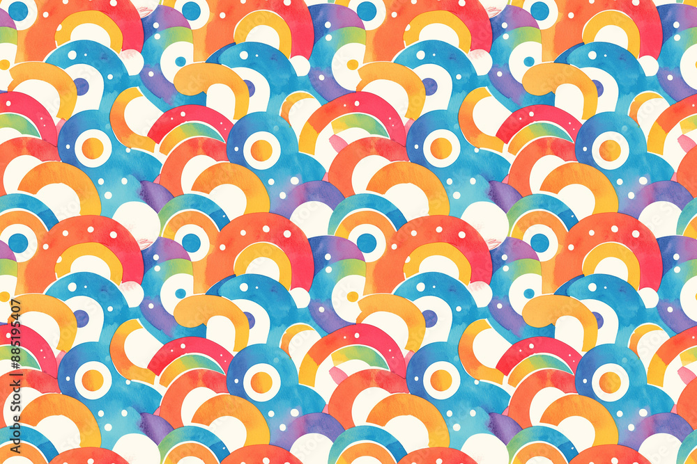A playful seamless pattern of overlapping colorful arches and circles, evoking a cheerful and whimsical mood. Ideal for children’s designs or fun projects. A playful seamless pattern of overlapping colorful arches and circles, evoking a cheerful and whimsical mood. Ideal for children’s designs or fun projects.