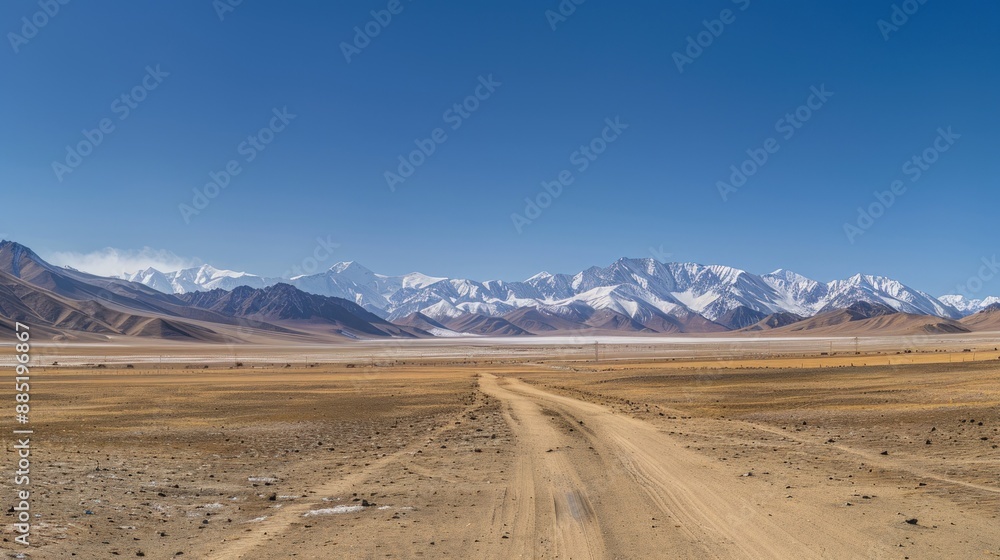 Panorama of the desert in Tibet with distant snow. Generate AI image Panorama of the desert in Tibet with distant snow. Generate AI image
