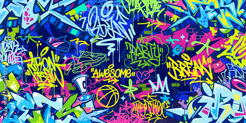 Trendy Abstract Hip Hop Urban Street Art Graffiti Style Vector Illustration Background Template