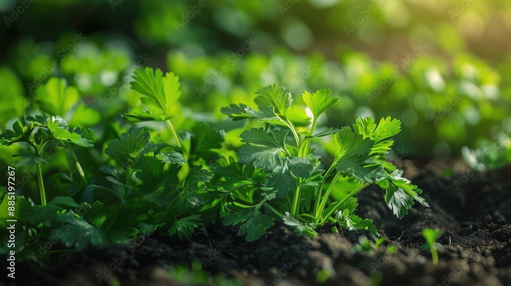 Parsley green leaves of bed full of fresh. Generate AI image Parsley green leaves of bed full of fresh. Generate AI image
