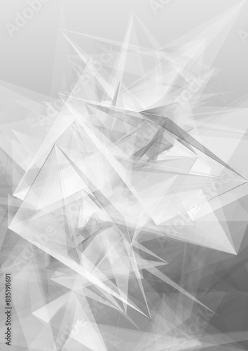 Black and white transparent low poly shapes abstract digital technology concept futuristic background.