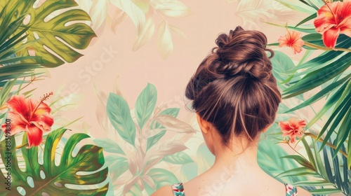 A photo of a woman with brown hair styled in buns. Generate AI image