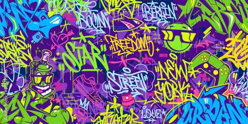 Trendy Abstract Hip Hop Urban Street Art Graffiti Style Vector Illustration Background Template