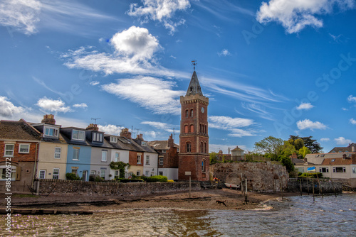 Fishing cottages and Peters Tower in Lympstone, Devon, United Kingdom