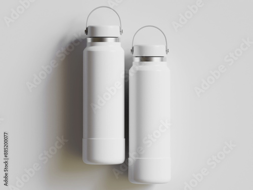 White reusable water bottle realistic render on gray background