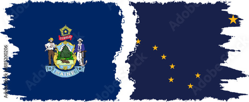 Alaska and Maine states grunge brush flags connection, vector