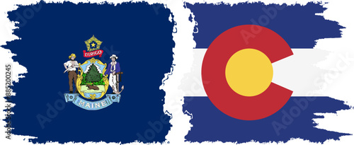 Colorado and Maine states grunge brush flags connection, vector