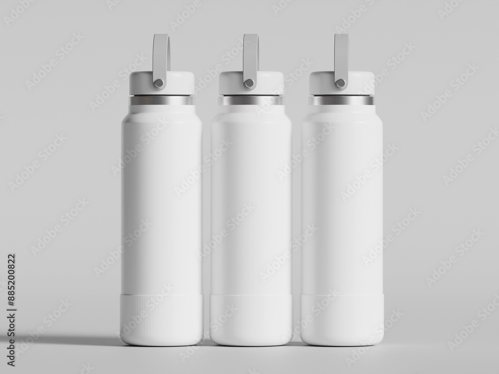 White reusable water bottle realistic render on gray background White reusable water bottle realistic render on gray background