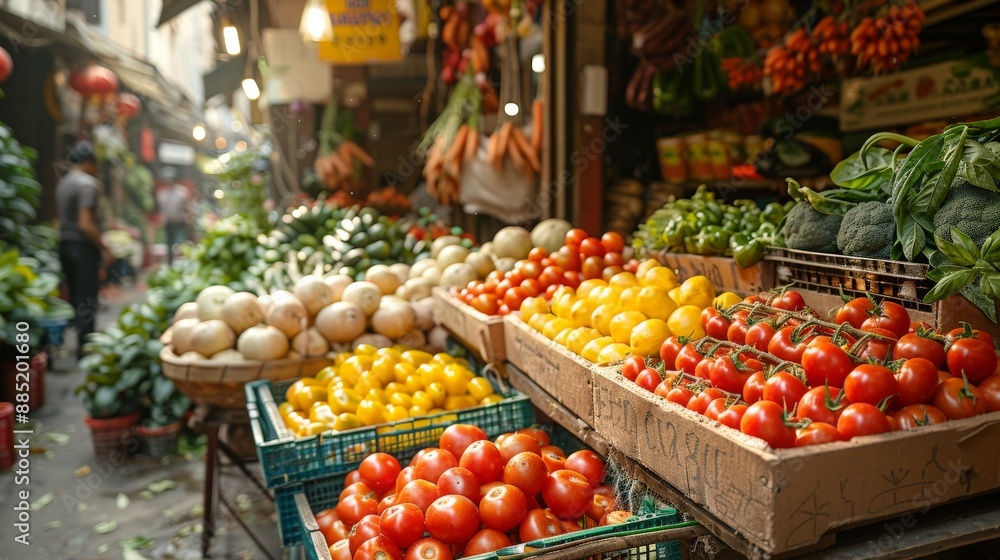 busy marketplace with fresh produce busy marketplace with fresh produce