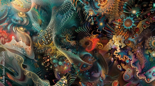 Data Symphony - Abstract AI Processing with Intricate Patterns in Multi-Color Digital Art.