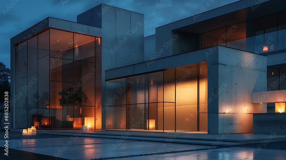 Obraz premium Luxury House with Glass Cubes and Concrete Walls