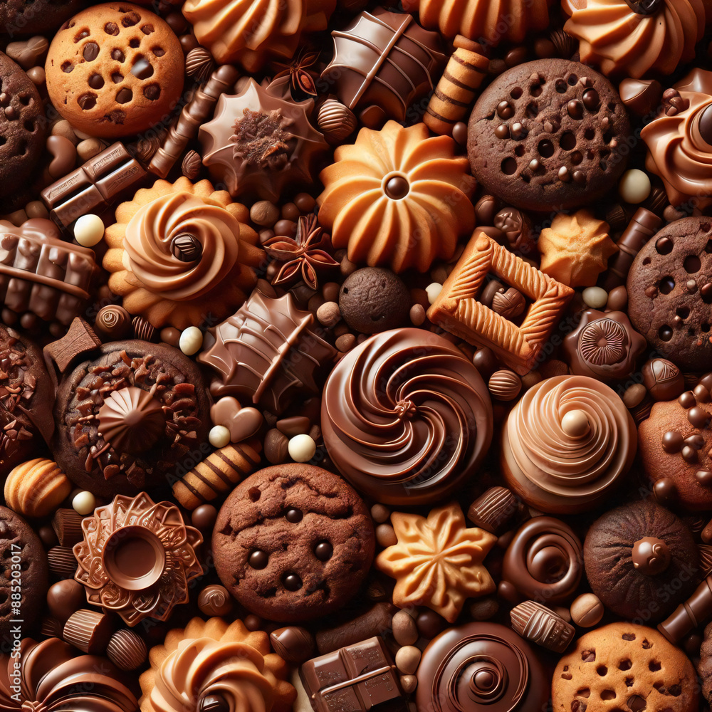 Background of beautiful chocolate cream cookies. Mouth-watering confectionery and grocery products. Background of beautiful chocolate cream cookies. Mouth-watering confectionery and grocery products.